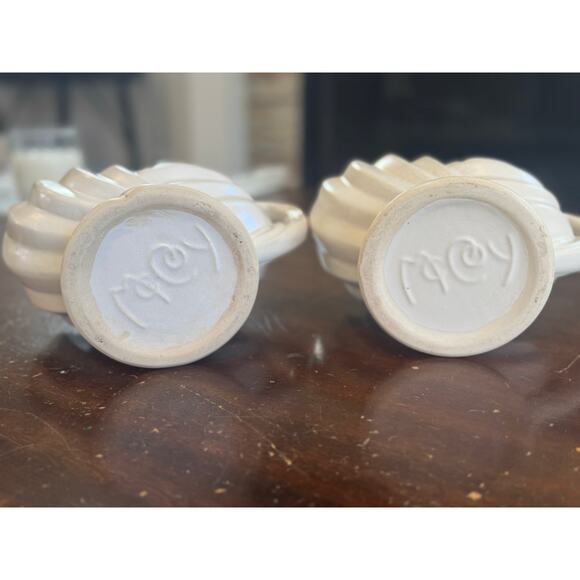 McCoy Pottery Other - McCoy Pottery White Shell Planter Pair Vintage Ceramic Pedestal Bowls Set